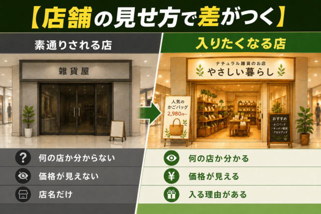 店舗の見せ方で差がつく。素通りされるみせ、入りたくなる店