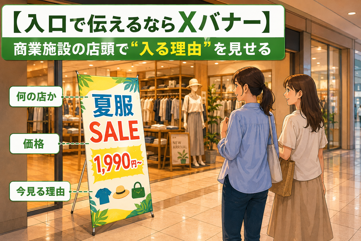 入り口でつたえるならXバナースタンド